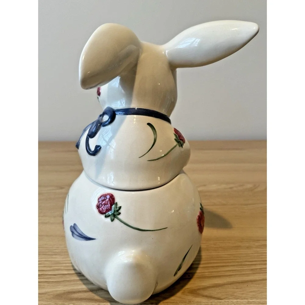 Lenox Poppies On Blue Barnyard Bunny Rabbit Cookie Jar Retired Easter Decor